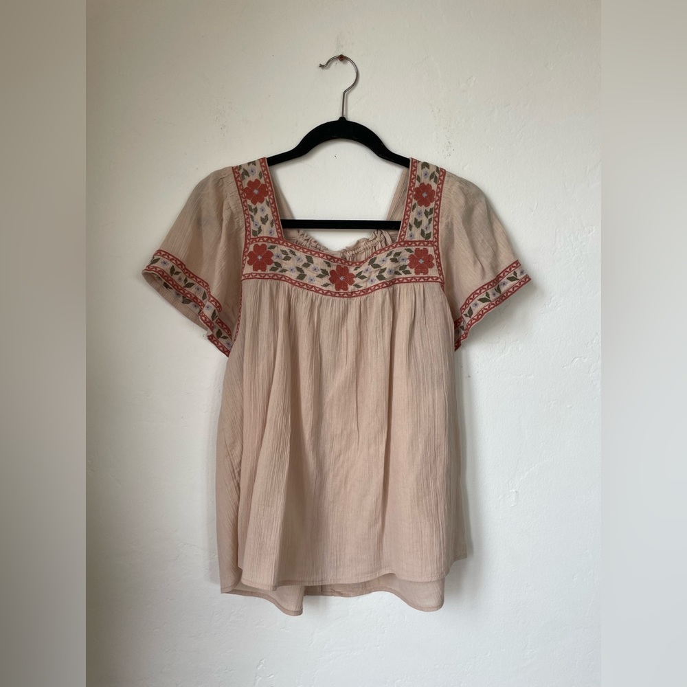 Madewell Boho Embroidered square neck peasant blouse